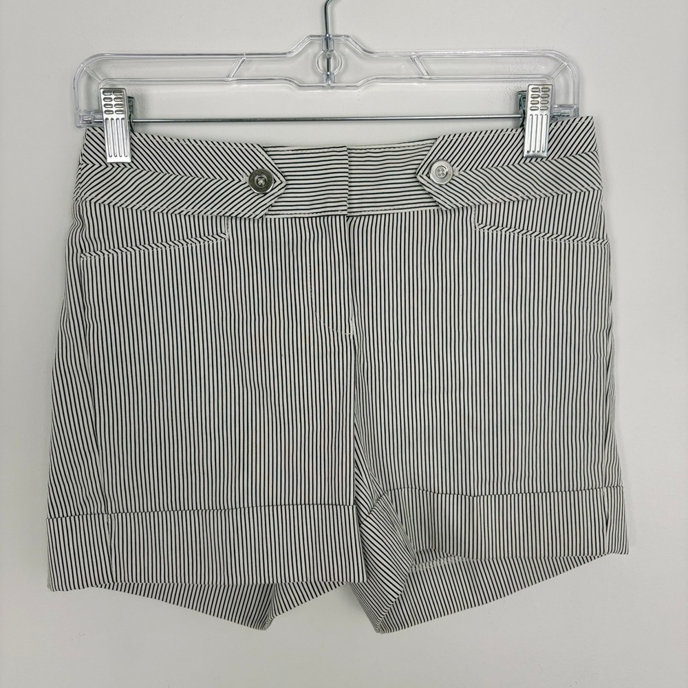 White House Black Market White Striped Shorts Nautical Prep Cuffed Hem Size 00